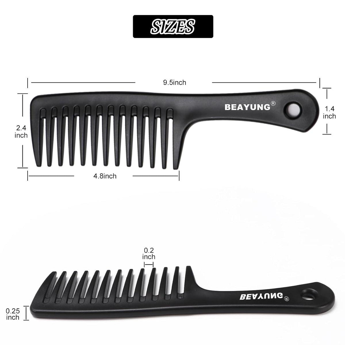 2PCS Large Wide Tooth Comb, Shower Combs, Hair comb for wet curly hair, Durable Hair Brush for Best Styling and Professional Hair Care(1Black,1White)
