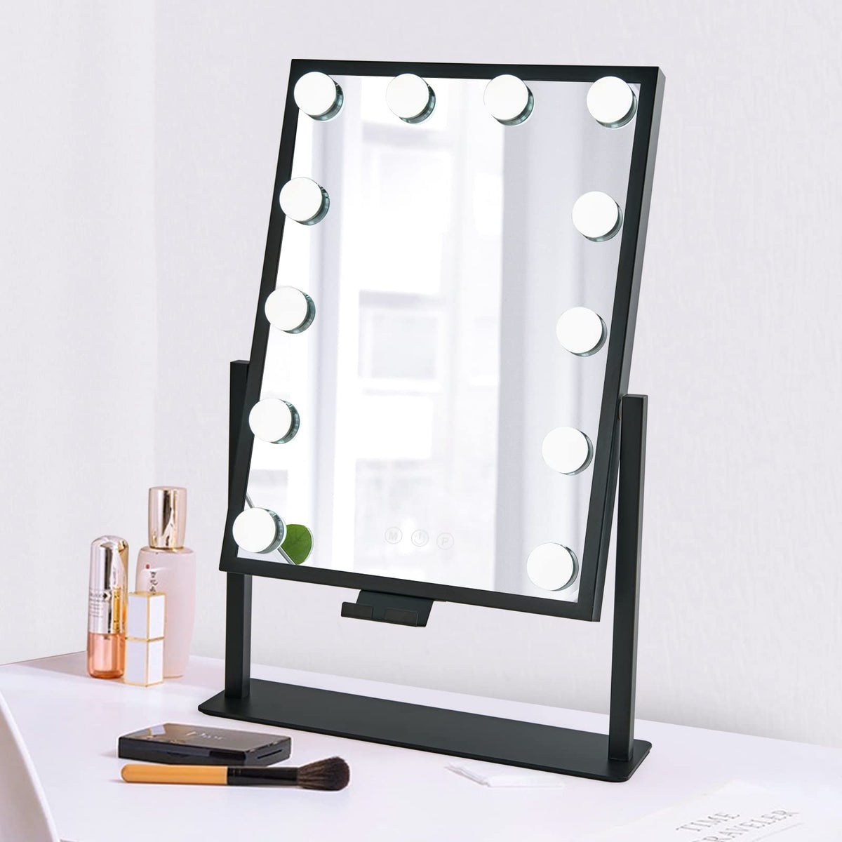 BWLLNI Lighted Makeup Mirror, White Vanity Mirror with Lights,9 LED Bulbs | Hollywood Mirror Touch Control Design 3 Colors Dimable LED Bulbs, Detachable 10X Magnification, 360°Rotation,12" L x 14" W