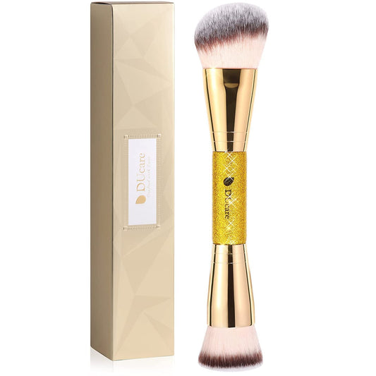 DUcare Dual-Ended Foundation Brush | Flat Top Kabuki & Angled makeup brushes, 100% Vegan Synthetic Makeup Brush for Flawless Blending Liquid, Powder, Cream, Blush
