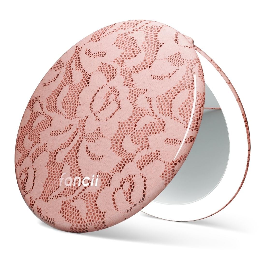 Fancii Taylor LED Lighted Travel Makeup Mirror, Rechargeable with 10x/1x Magnifying & 3 Light Settings - Compact, Portable, Large 5” Wide Hand Mirror for Handbag and Purses (Rose Gold)