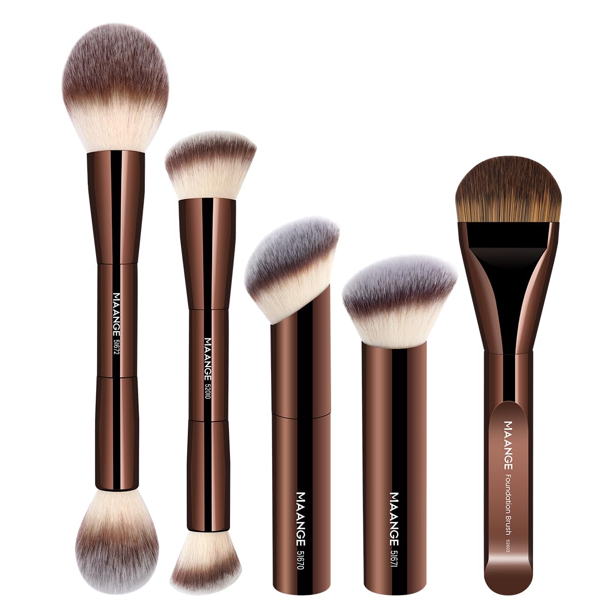 MAANGE 4 PCS Foundation Makeup Brush Set Double-ended Kabuki Contour Brush for Liquid Powder Concealer Cream Cosmetics Blending Blush Face Makeup Tools Kit (Coffee)