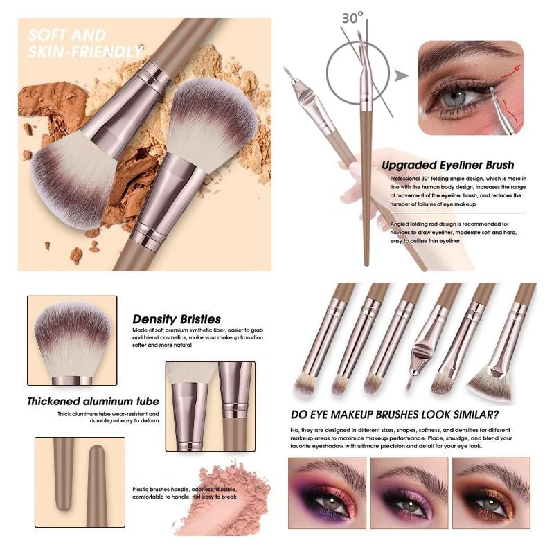 HGHDBT 55Pcs Brown Makeup Brushes Set Professional Makeup Kit Multi-functional Makeup Tool Set with Case Facial Makeup Accessories, Foundation Makeup Brush Kit Eye and Face Make up Brushes & Tools
