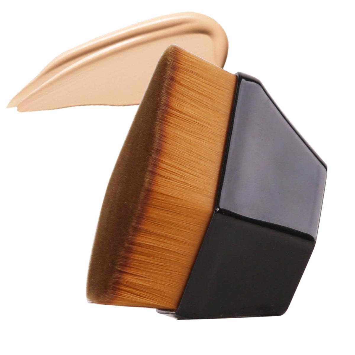 Foundation Makeup Brush Flat Top Kabuki Hexagon Face Blush Liquid Powder Foundation Brush for Blending Liquid, Cream or Flawless Powder Cosmetics with Bonus Protective Case (Black)