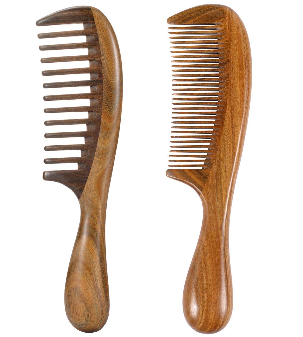 Louise Maelys Wooden Wide Tooth Hair Comb for Curly Detangling Sandalwood | Anti Static Smooth Teeth Reduce Snagging Breakage Scalp Massage Travel Friendly Size Grooming Gentle Hair Care Tool