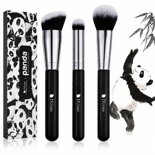 DUcare 3 Pcs Foundation Contour Blush Conceal Brush Set, Angled Synthetic Kabuki Brush for Blending Setting Buffing with Liquid, Cream and Powder Cosmetic(Black)