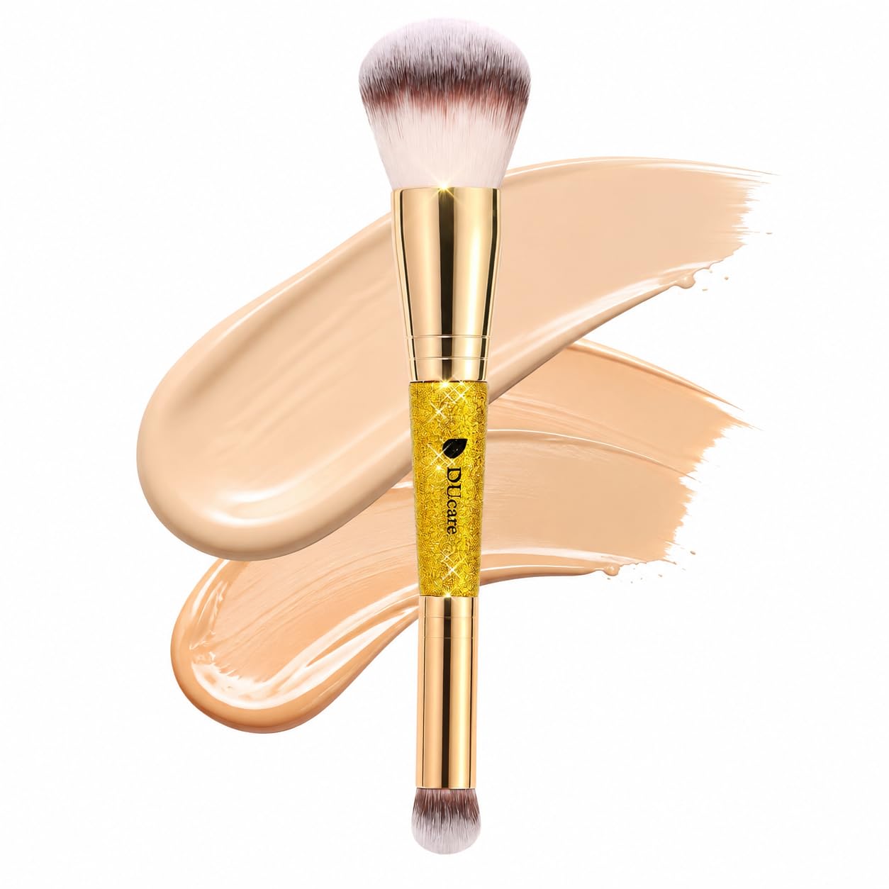 DUcare Dual-Ended Foundation Brush | Flat Top Kabuki & Angled makeup brushes, 100% Vegan Synthetic Makeup Brush for Flawless Blending Liquid, Powder, Cream, Blush