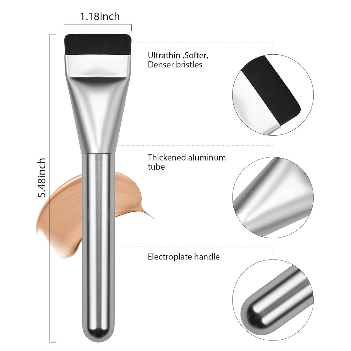 Flat Foundation Brush,Korean Makeup Brush Spatula Facial Brush | For Liquid Foundation,Premium Face Makeup Brush for Blending Cream (Silver)
