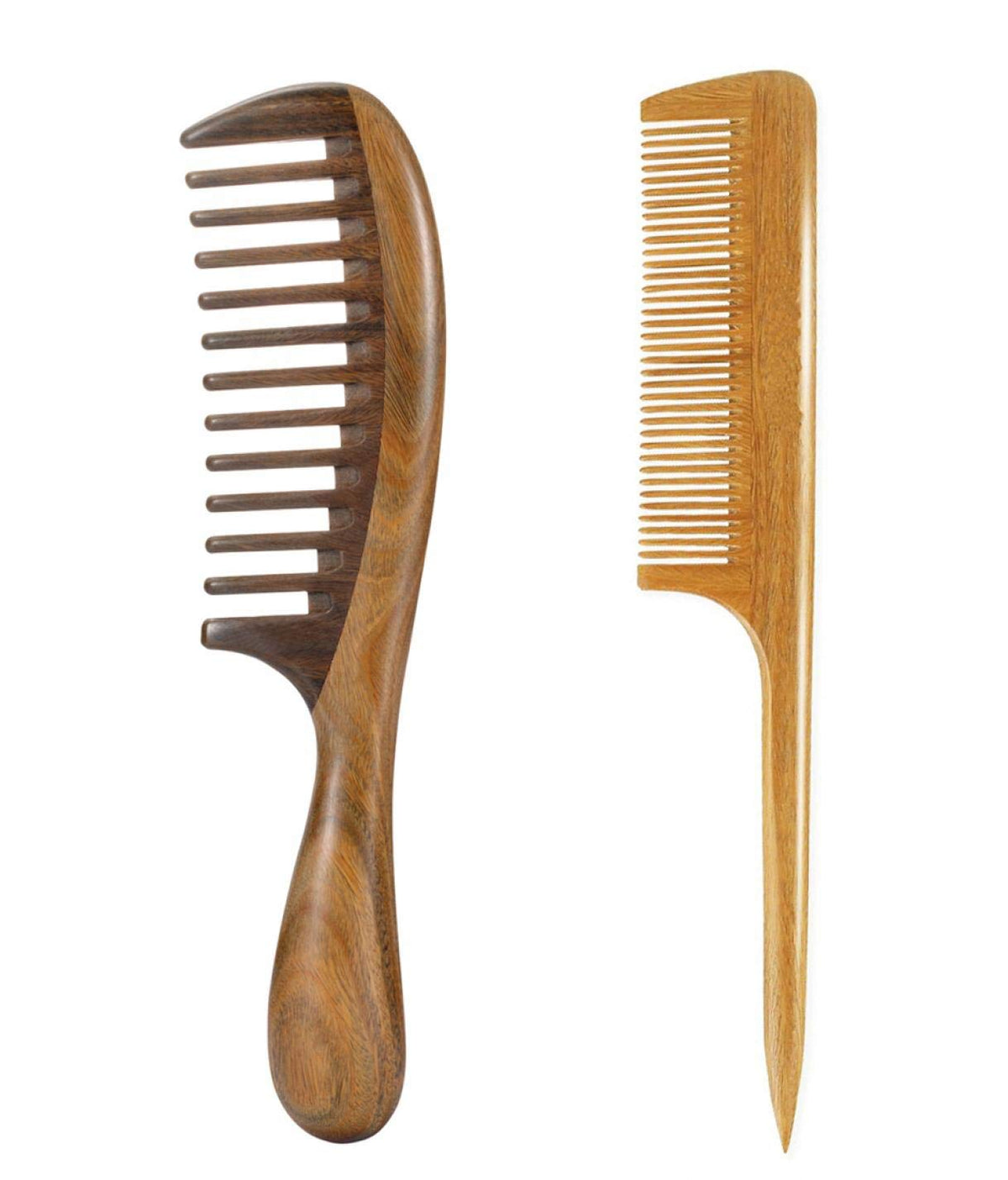 Louise Maelys Wooden Wide Tooth Hair Comb for Curly Detangling Sandalwood | Anti Static Smooth Teeth Reduce Snagging Breakage Scalp Massage Travel Friendly Size Grooming Gentle Hair Care Tool