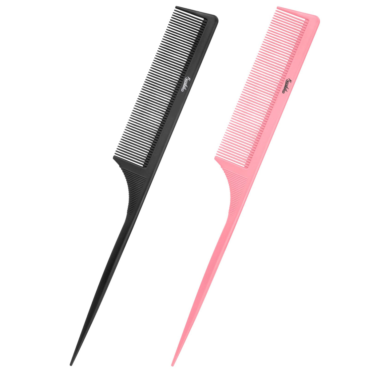 2Pcs Rat Tail Comb Parting Combs for Women, Fine Tooth Parting Tip Carbon Fiber Root Teasing Anti Static Hair Comb for Styling (Green,Black)
