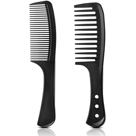2-Pack Professional Comb Set - Wide + Fine Tooth | Unisex for All Hair Types (Curly/Straight/Thick), Enhanced Anti-Tangling