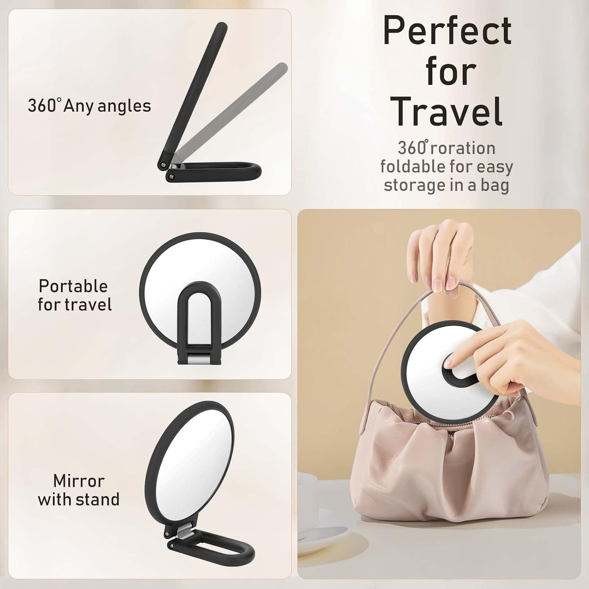 CLSEVXY Magnifying Handheld Mirror Double Sided, 1X 20X Magnification Hand Mirrors, Travel Folding Hand Held Mirror, 360°Rotation Pedestal Makeup Vanity Mirror