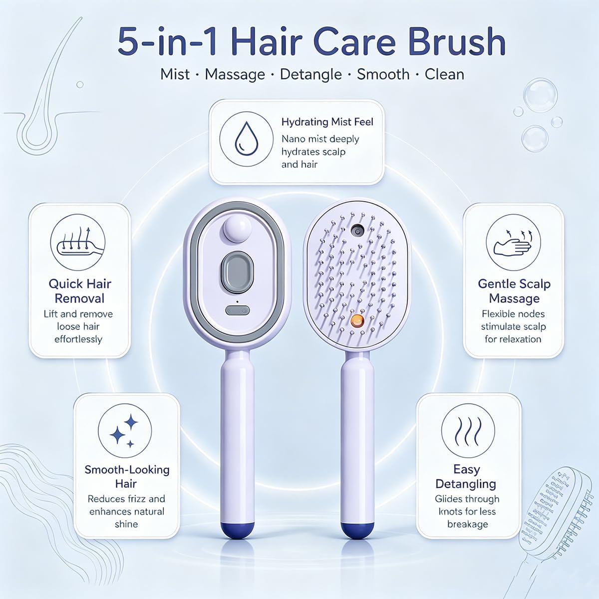 Electric Spray Air Cushion Massage Comb,2026 New 5 in 1 Air Cushion Brush with Self-Cleaning Airbag for applying essential oils, Relieve Hair Tangles & Dryness(Purple)