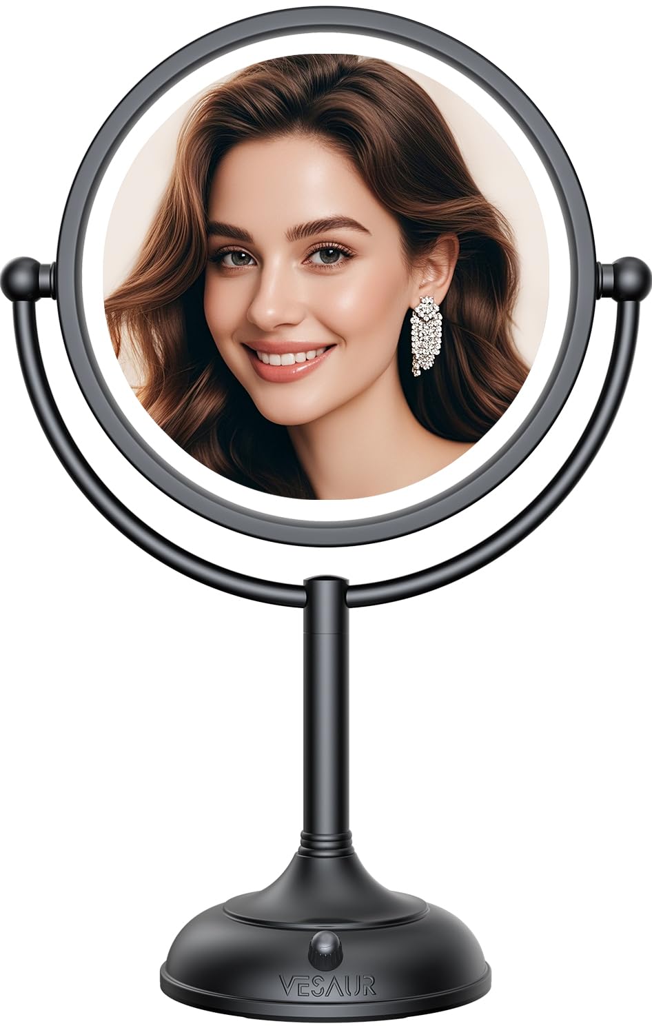 Professional 8.5" Large Lighted Makeup Mirror with Brighter Lights, 1X/10X True HD Magnifying Mirror with 3 Color Dimmable Lights, 90 Shadowless LEDs, 360°Swivel Seamless Vanity Mirror, Pearl Nickel