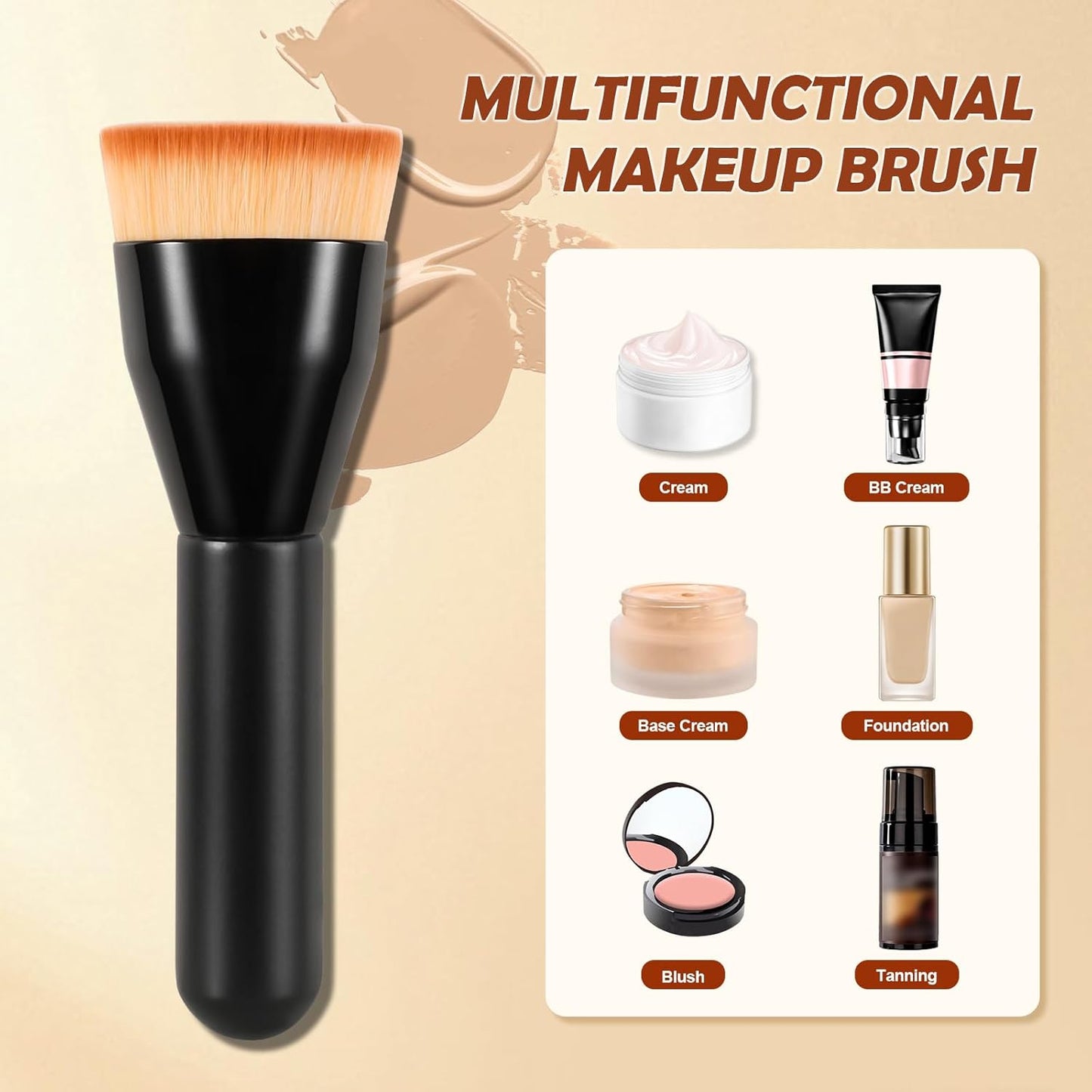 Foundation Brush for Mature Skin, Flat Top Kabuki Makeup Brush for Liquid Foundation, Cream & Powder, Premium Face & Body Buffing Blending Brush for Streak-Free Finish