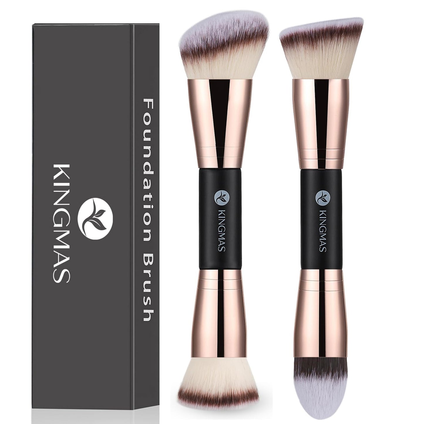 Foundation Brush, Premium Dual Powder Concealer Makeup Brush | Double Ended Contour Brushes Flat & Angled Top for Blending Liquid Powder Concealer Cream Blush