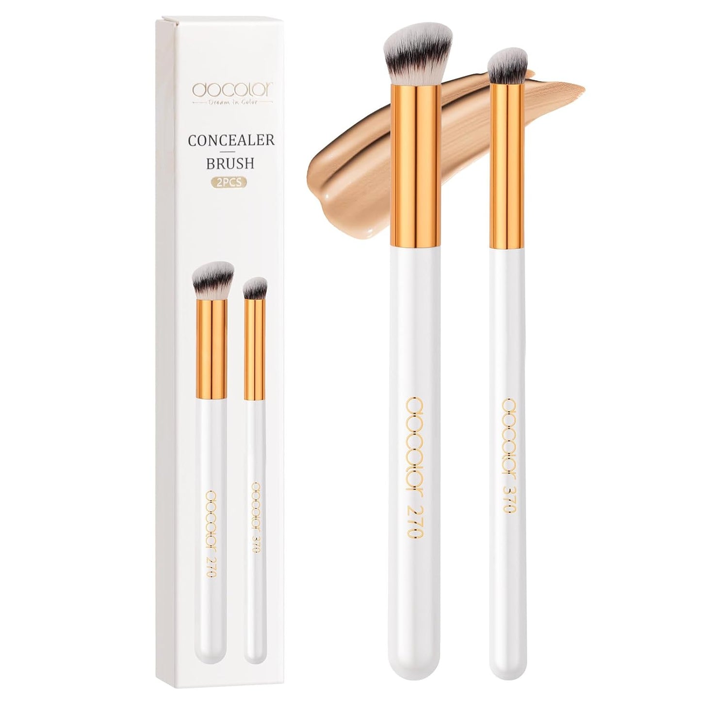 docolor Concealer Brush, 2PCS Angled Concealer Brushes Under Eye Mini Angled Flat Top Nose Contour Brush for Concealing Blending Setting