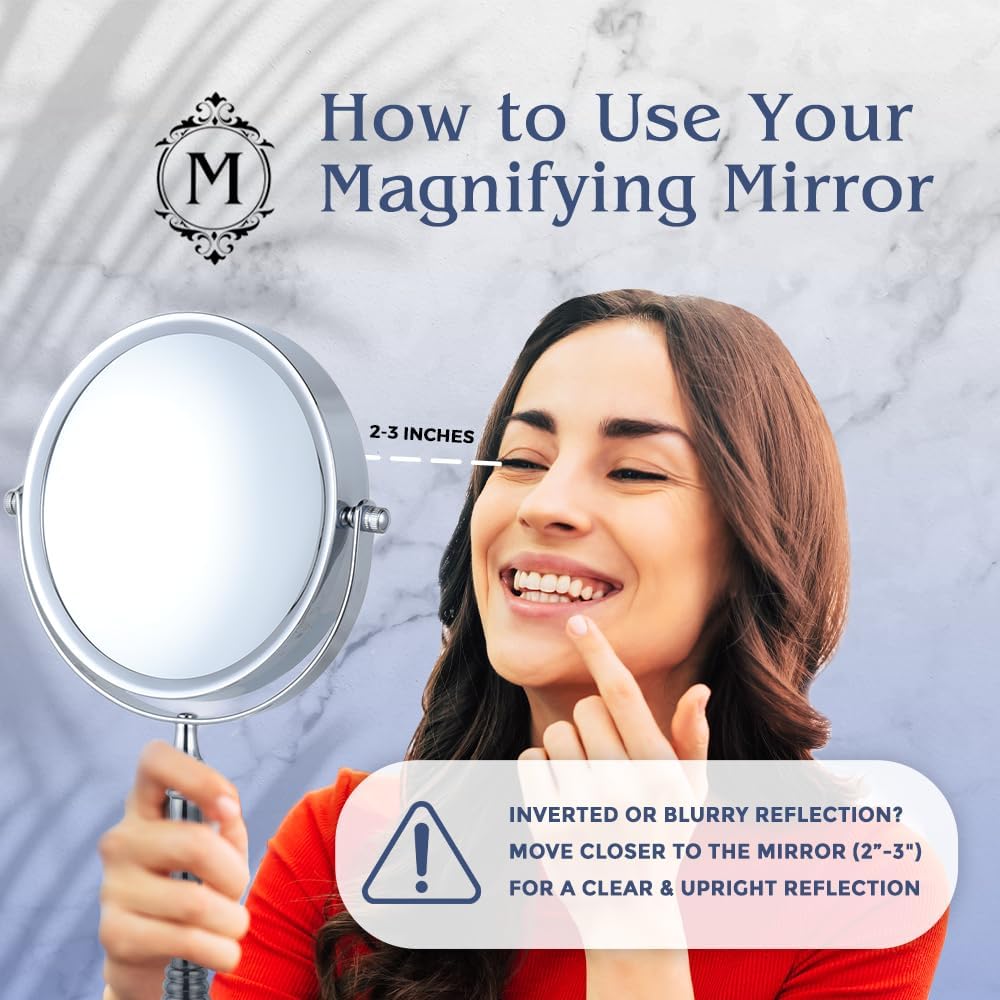 Large Double Sided 10X/1X Makeup Mirror, 15" x 8" (Chrome) | Dual sided Magnifying Mirror on Stand for Bedroom Vanity & Bathroom Use - Classic Free Standing Table Mirror for Skincare