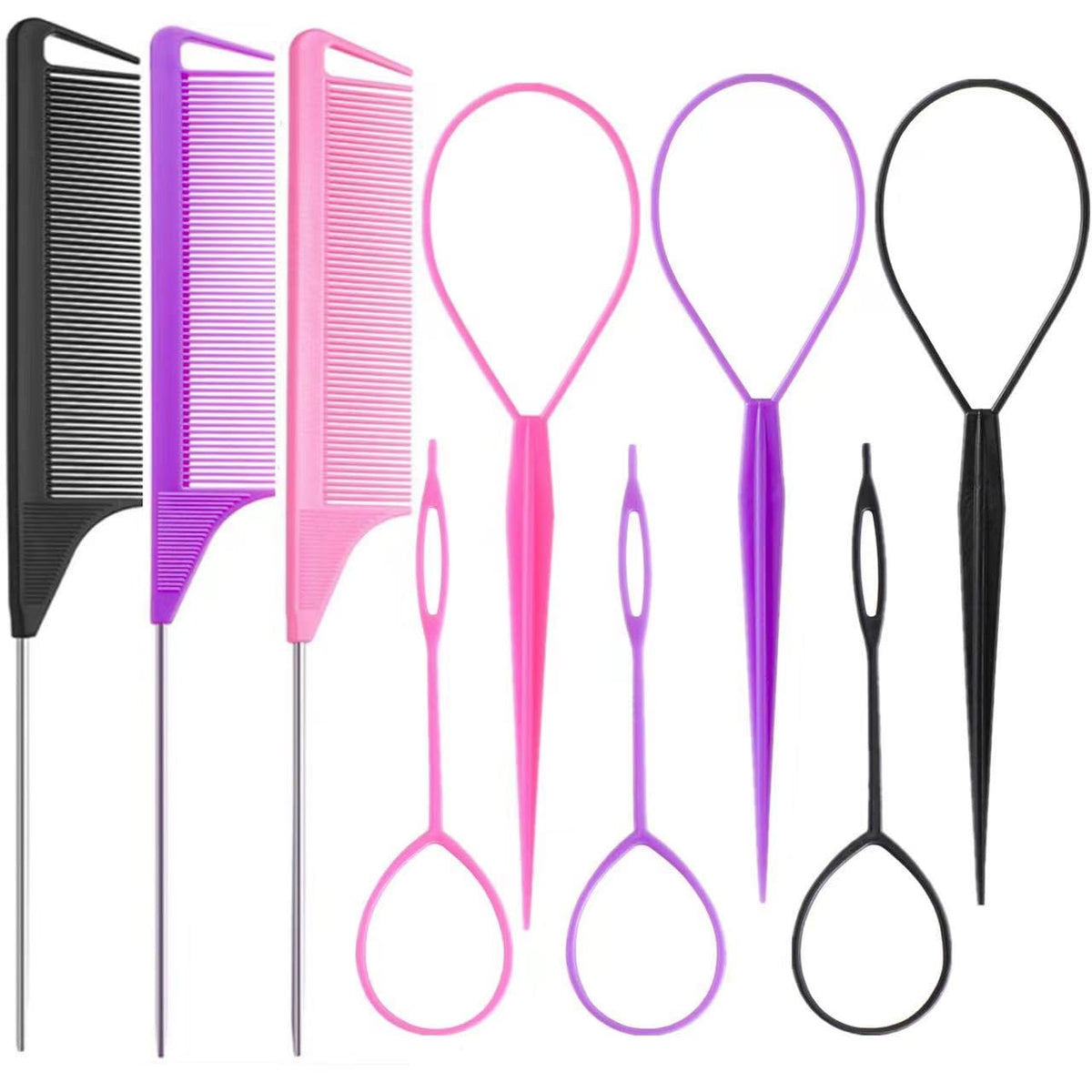10pcs Rat Tail Combs Set,Salon Hair Stylists Metal Fine Tooth Combs | Parting Combs for Hair Teasing and Braiding,Women GirlStyling Combs for