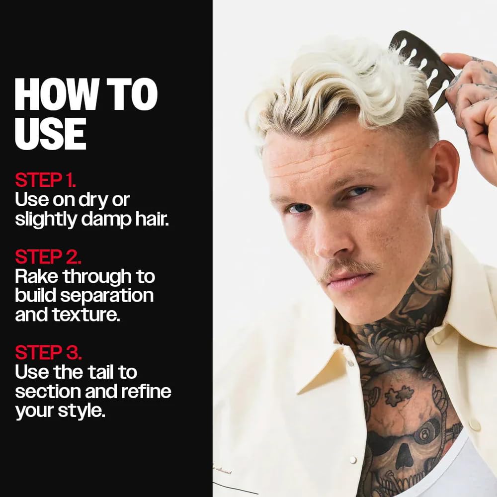 Slick Gorilla Texture Comb for Men and Women, Wide Tooth Hair Styling Comb | Wide teeth and a double-pronged tail create separation, definition, and clean parts on straight, wavy, or curly hair.