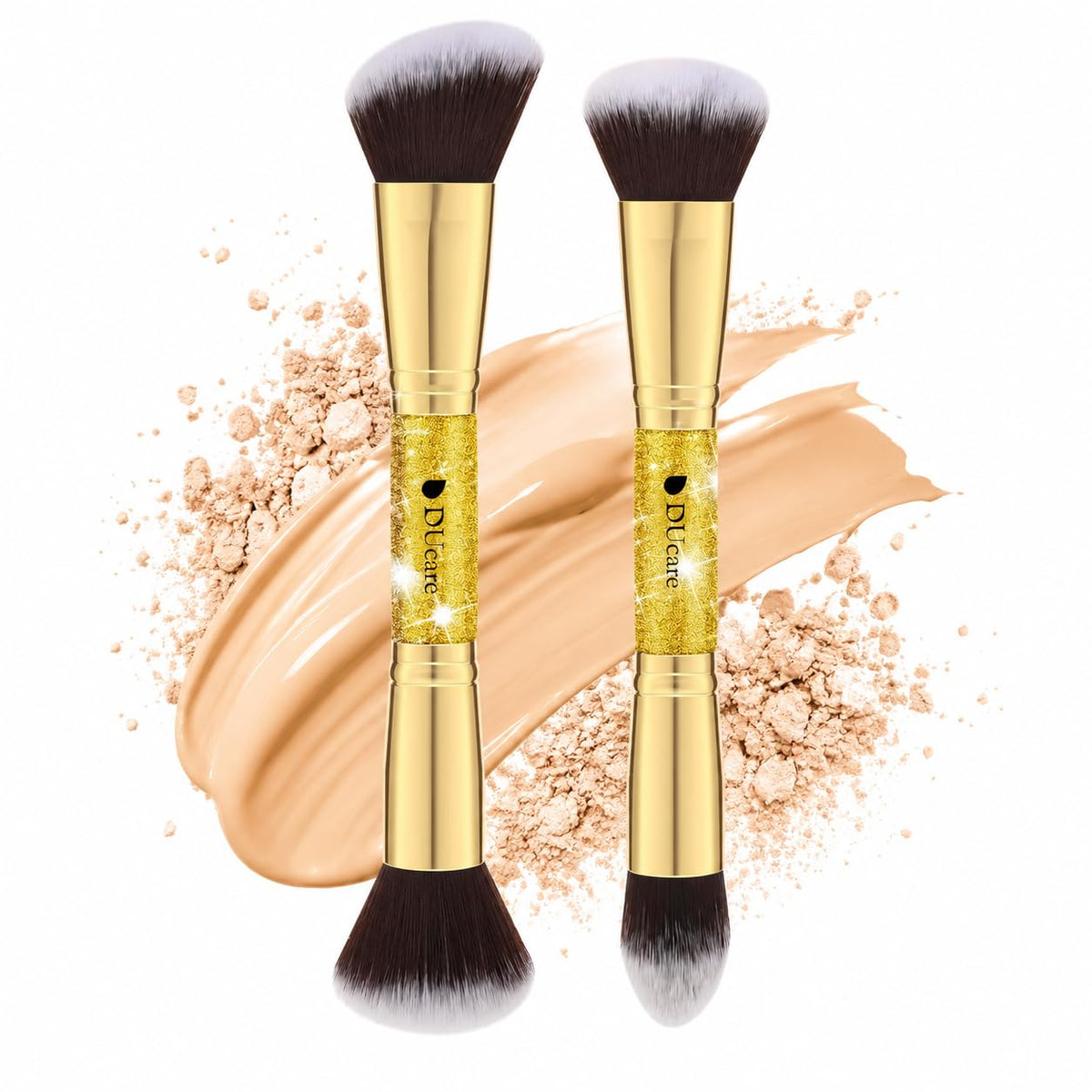 DUcare Dual-Ended Foundation Brush | Flat Top Kabuki & Angled makeup brushes, 100% Vegan Synthetic Makeup Brush for Flawless Blending Liquid, Powder, Cream, Blush
