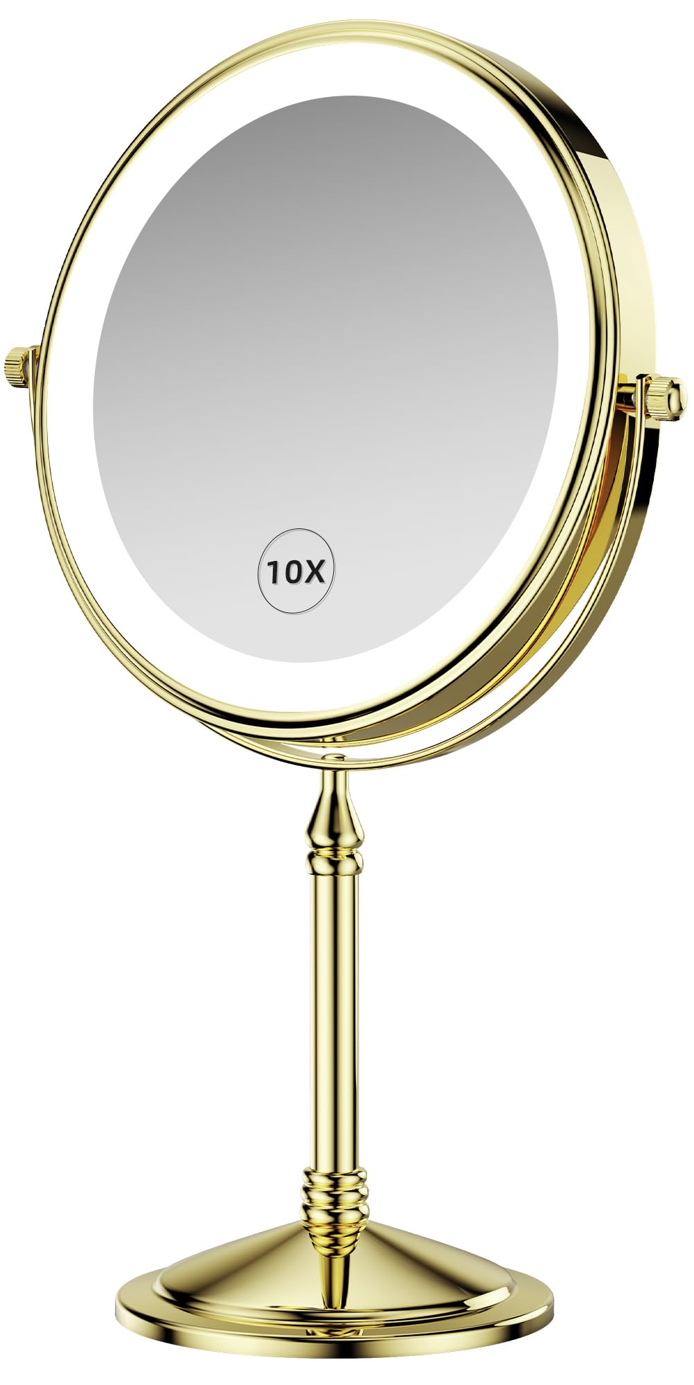 DOWRY 4000 mAh Rechargeable Lighted Makeup Mirror 10x Magnification Vanity Mirror Tabletop Two-Sided Swivel Gifts for Women Wife Mom Teengirls Mothers Day Gold Finish