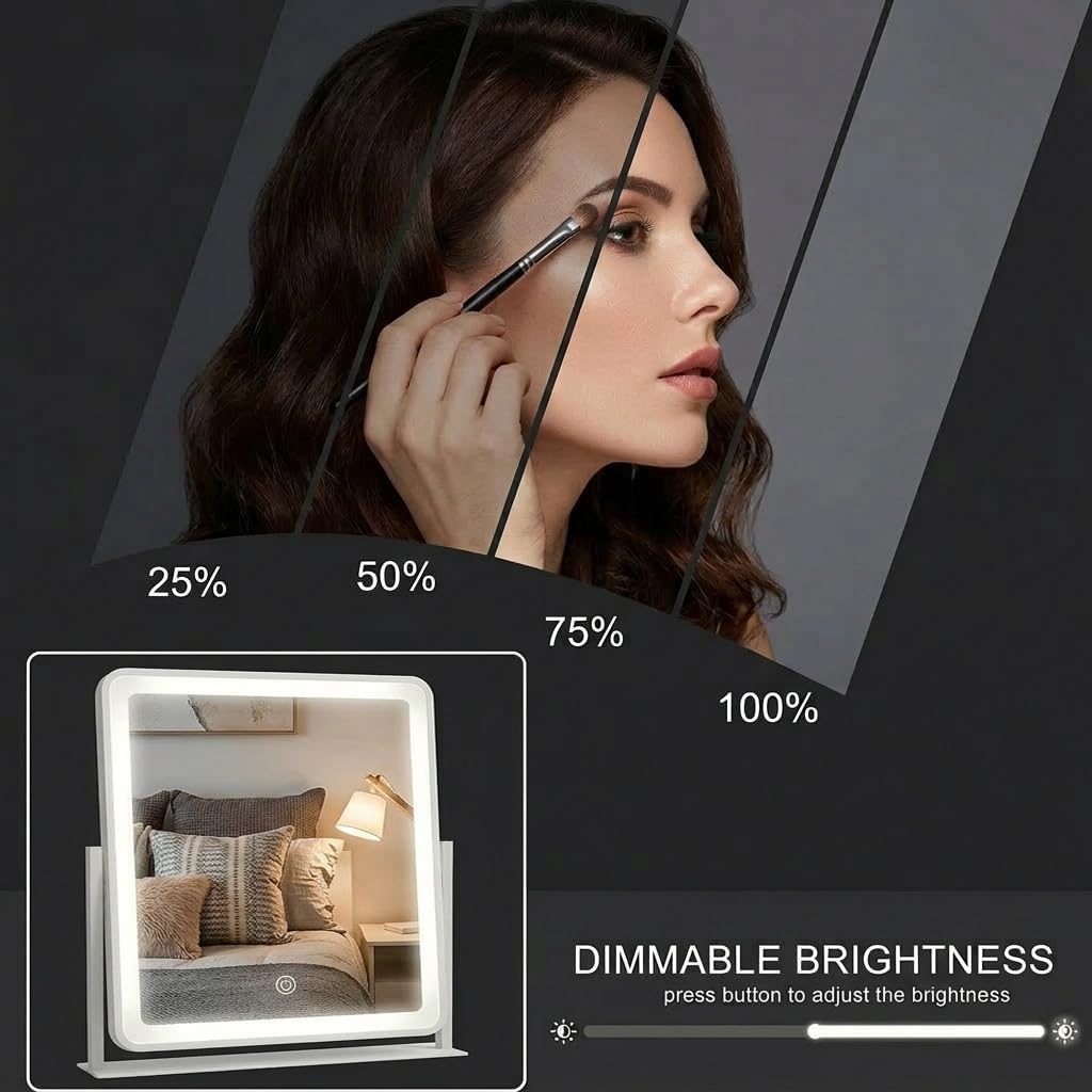 12" x 14" Vanity Mirror with Light, Lighted Makeup Mirror | 3 Color Lighting and Stepless Dimming, Plug-in Required, Memory, Easy Installion, Smart Touch, White