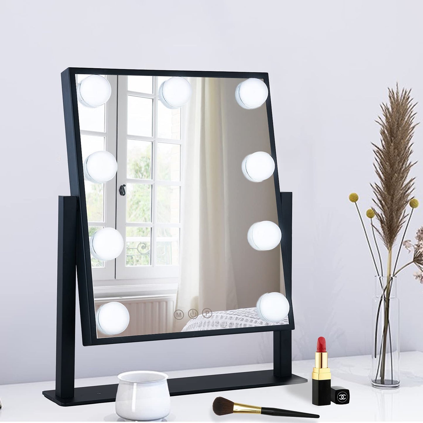 BWLLNI Lighted Makeup Mirror, White Vanity Mirror with Lights,9 LED Bulbs | Hollywood Mirror Touch Control Design 3 Colors Dimable LED Bulbs, Detachable 10X Magnification, 360°Rotation,12" L x 14" W