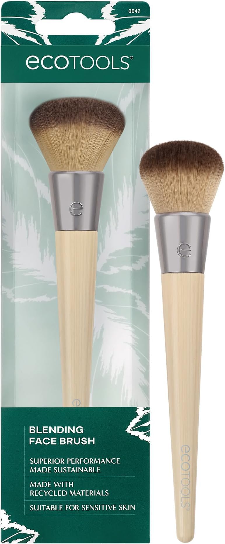 EcoTools Blending Face Makeup Brush for Foundation & Blush, 1 Count | Seamless base with a foundation brush for liquid makeup, dense synthetic bristles, face brush and vegan