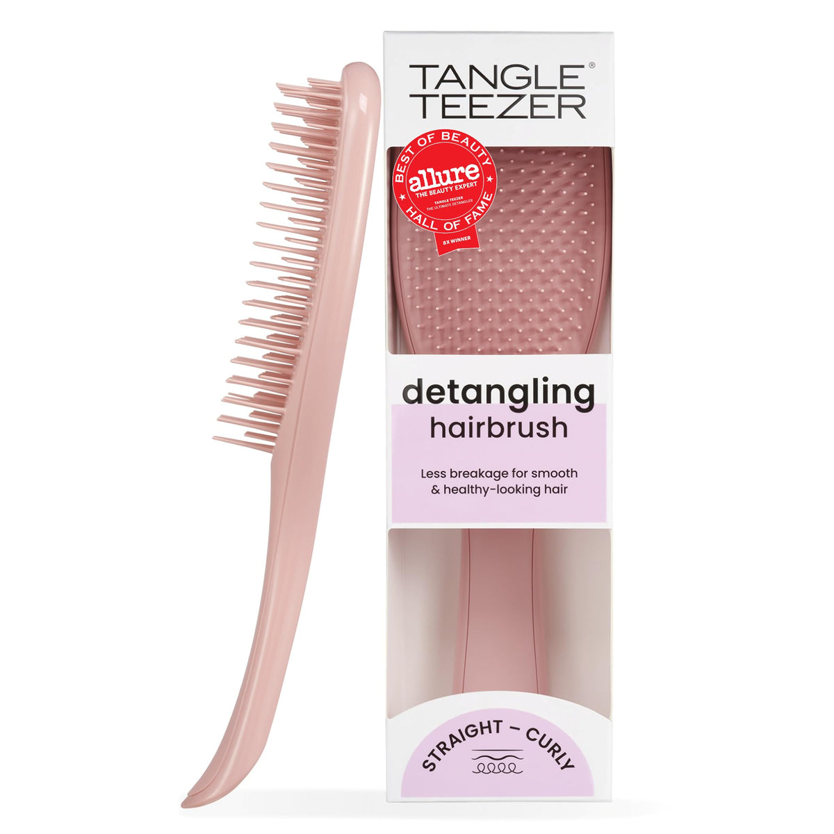 Tangle Teezer Ultimate Detangler Brush, Straight to Wavy, Millennial Pink | Patented two-tier, regular-flex teeth reduce breakage & split ends on wet or dry hair; Shower-friendly hairbrush for all ages