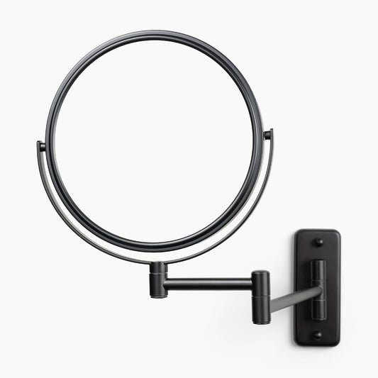 JERDON Wall-Mounted Makeup Mirror - 5X Magnification - Black - JP7506BK | 8" Round Frame, 13.5" Wall Extension Arm