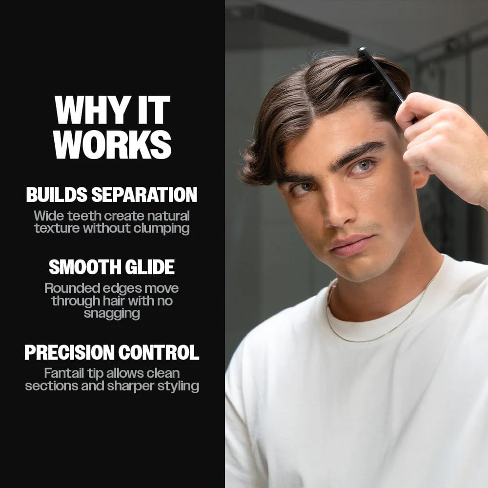 Slick Gorilla Texture Comb for Men and Women, Wide Tooth Hair Styling Comb | Wide teeth and a double-pronged tail create separation, definition, and clean parts on straight, wavy, or curly hair.