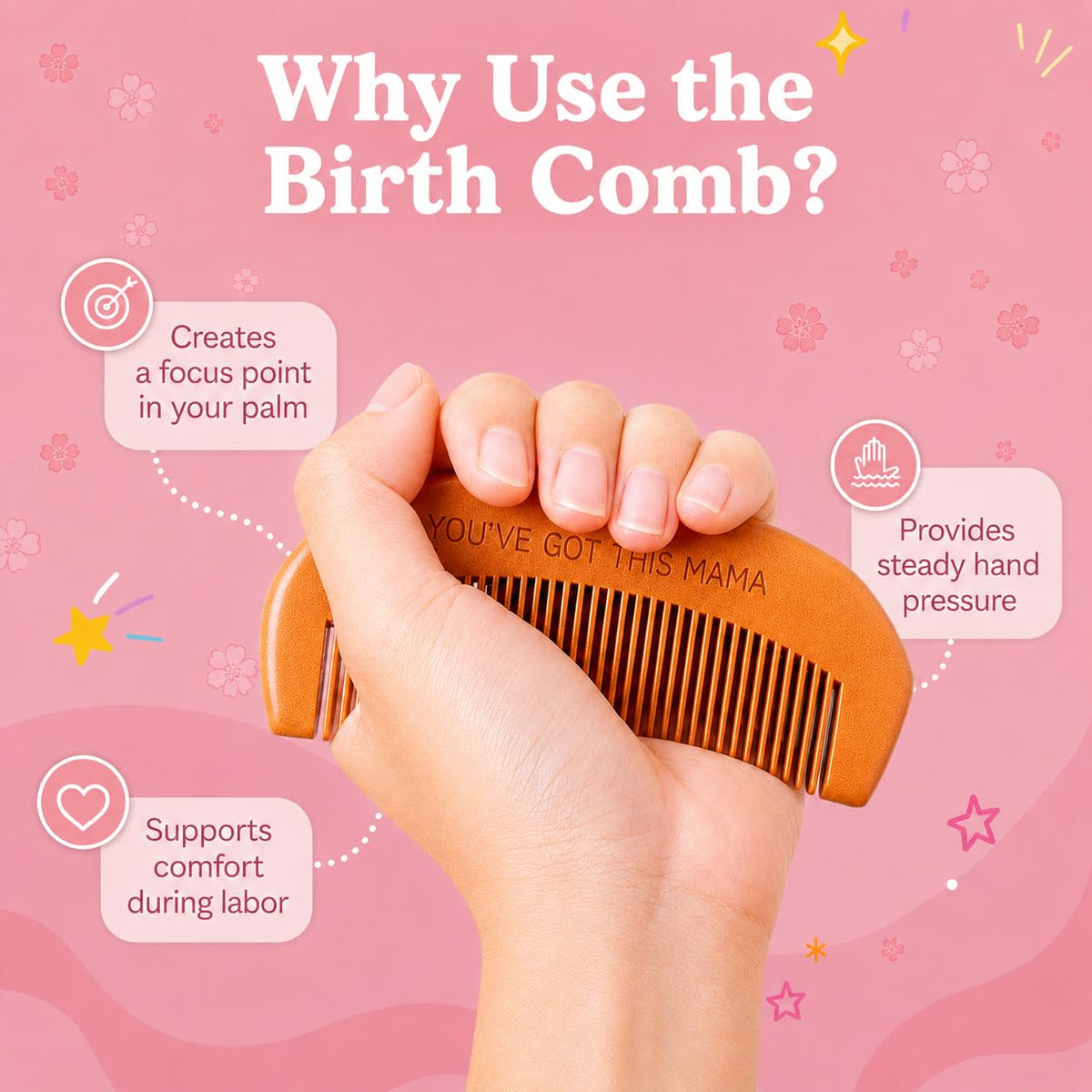 Birth Comb & Acupressure Massage Ball Set, Labor and Delivery Essentials | Wooden material, sensory focus, hospital bag essentials, mom-to-be gift