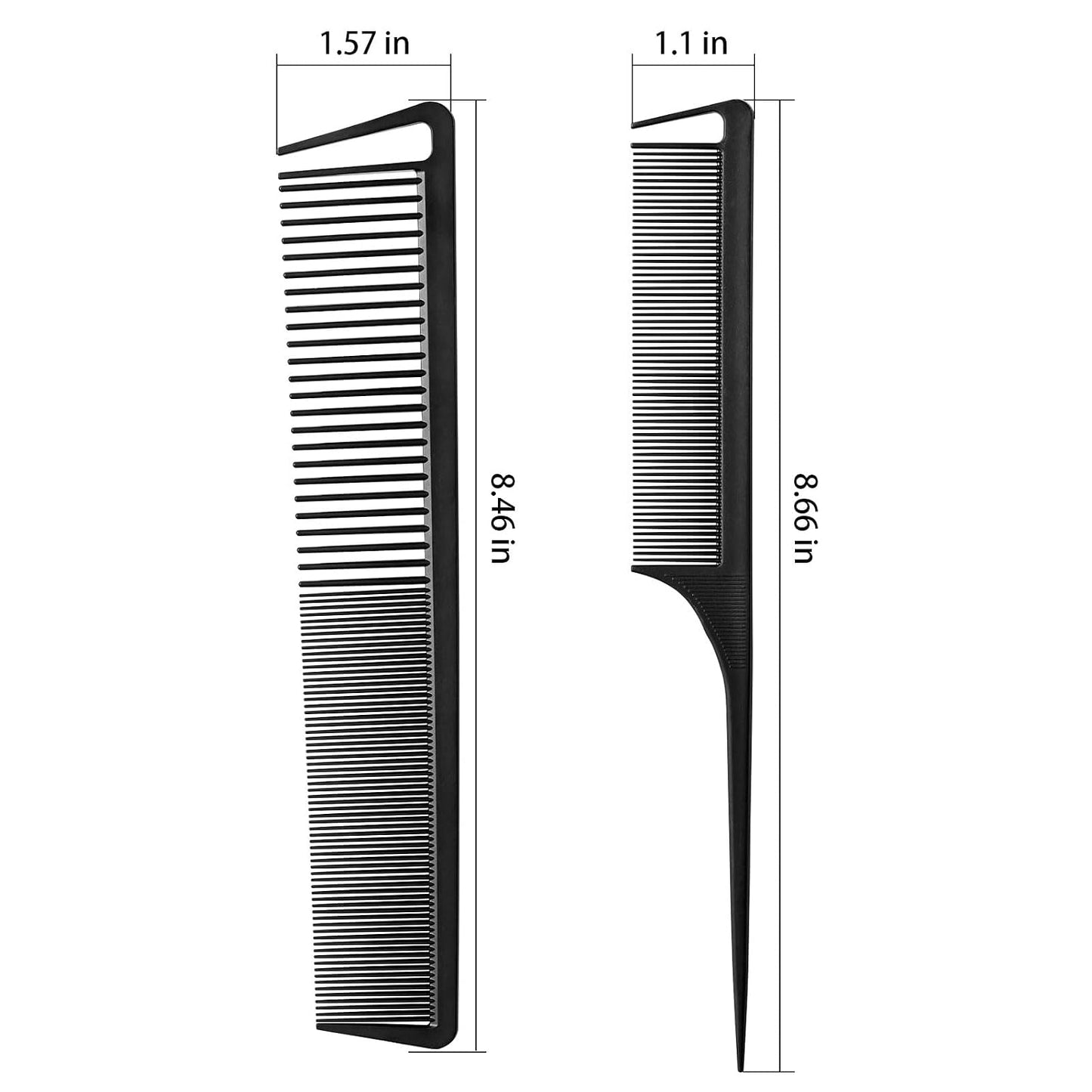 2-Pack Professional Black Teasing Comb | Fine & Wide Tooth + Rat-Tail Hair Styling Comb for All Hair Types