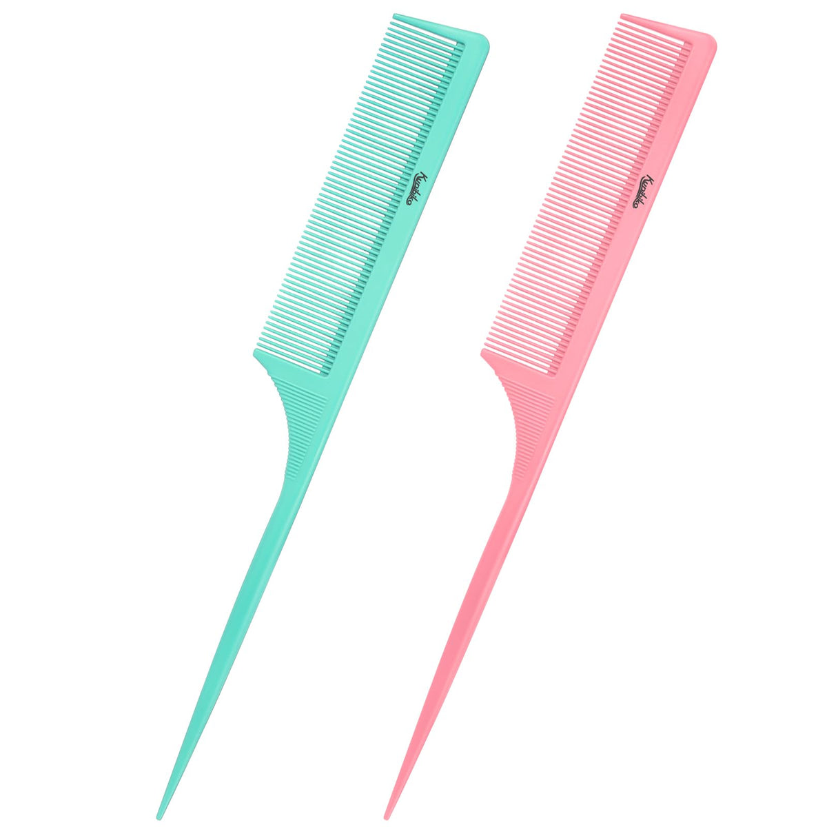 2Pcs Rat Tail Comb Parting Combs for Women, Fine Tooth Parting Tip Carbon Fiber Root Teasing Anti Static Hair Comb for Styling (Green,Black)