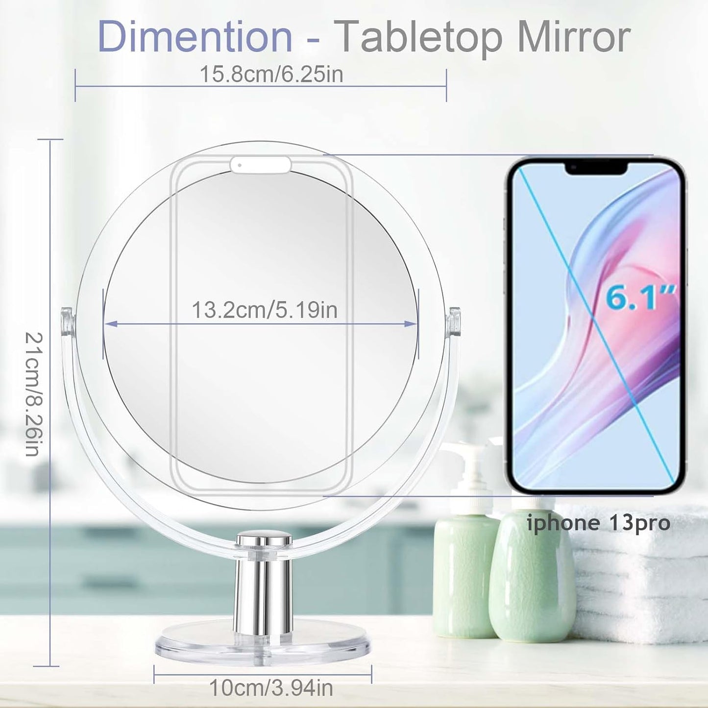 CLSEVXY Vanity Makeup Mirror with Stand, 1X/15X Magnification Double Sided 360 Degree Swivel, Portable Table Desk Counter top Magnifying Mirror, Tabletop Mirror for Bedroom or Dorm Room, 6.25 Inch