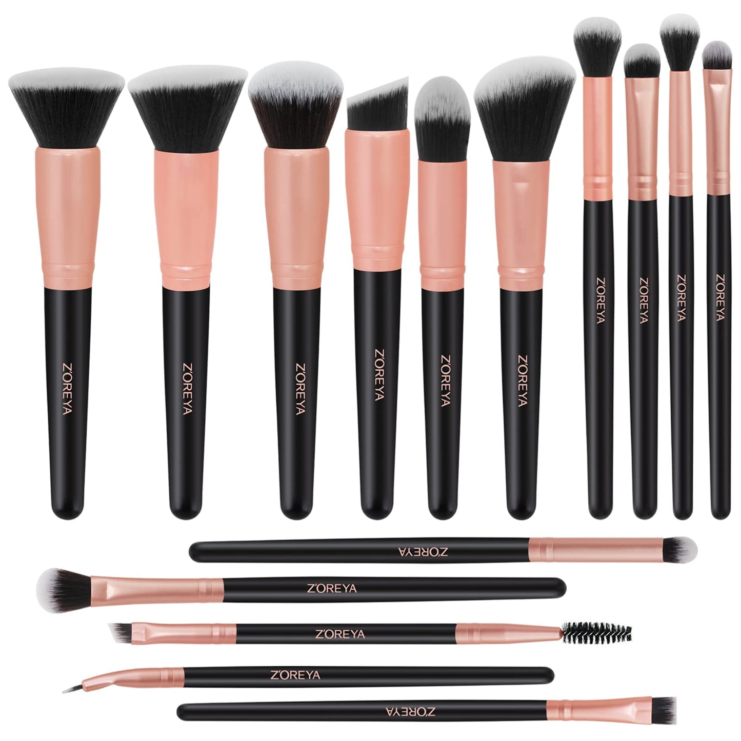 Raffaello Makeup Brushes 15Pcs Makeup Brush Set Premium Synthetic Bristles | for Powder, Foundation, Contour, Blush, Concealer, Bronzer, Buffing, Eye Shadow Blending Liner