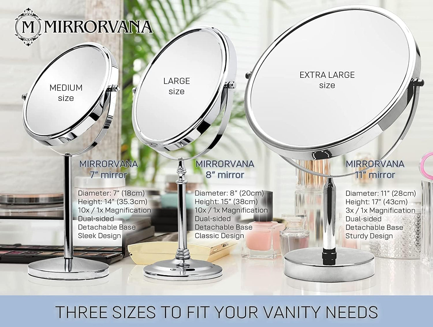 XXL Double Sided 3X Magnifying Makeup Mirror with Stand, 17"x11" | 1X Flip Side & 3X Magnifying Mirror with Sturdy Base - Ideal for Desk, Table, Office, Retail Store Counters & Makeup Vanities