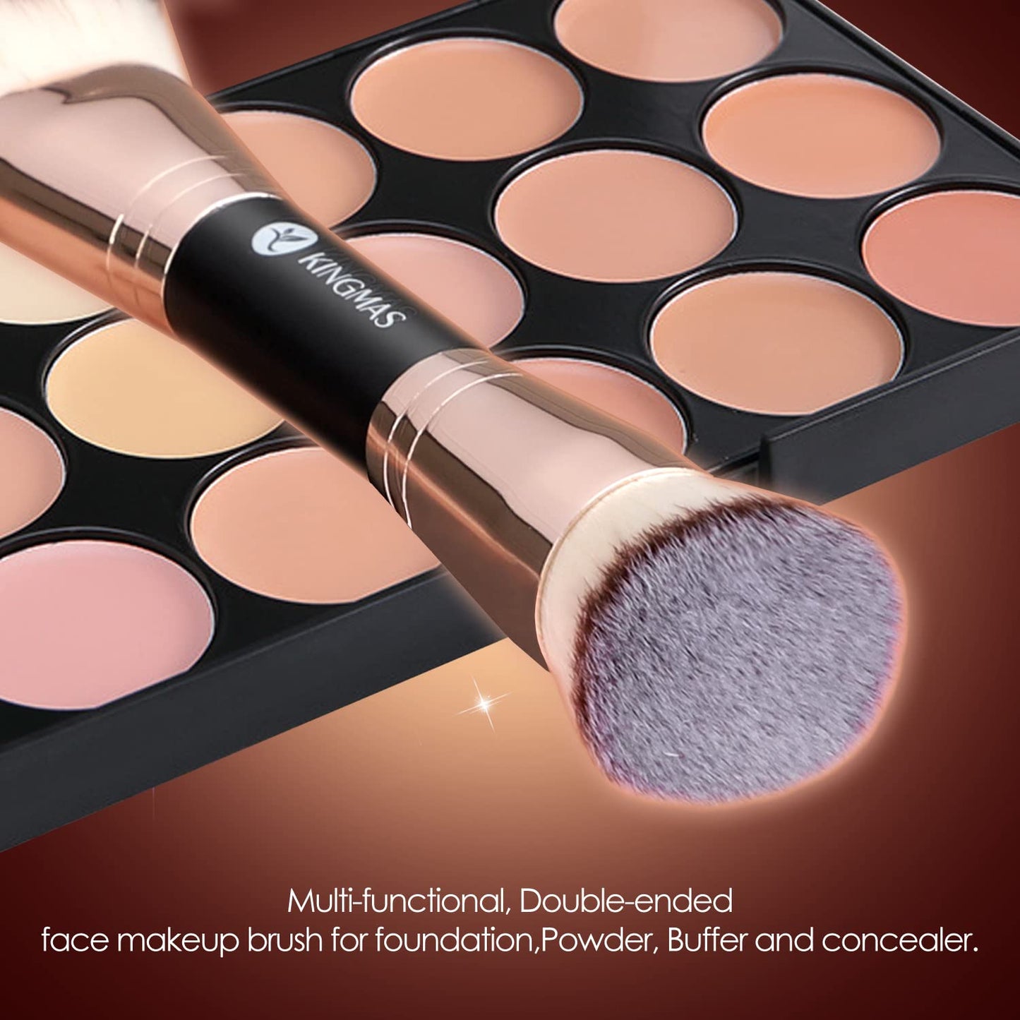 Foundation Brush, Premium Dual Powder Concealer Makeup Brush | Double Ended Contour Brushes Flat & Angled Top for Blending Liquid Powder Concealer Cream Blush