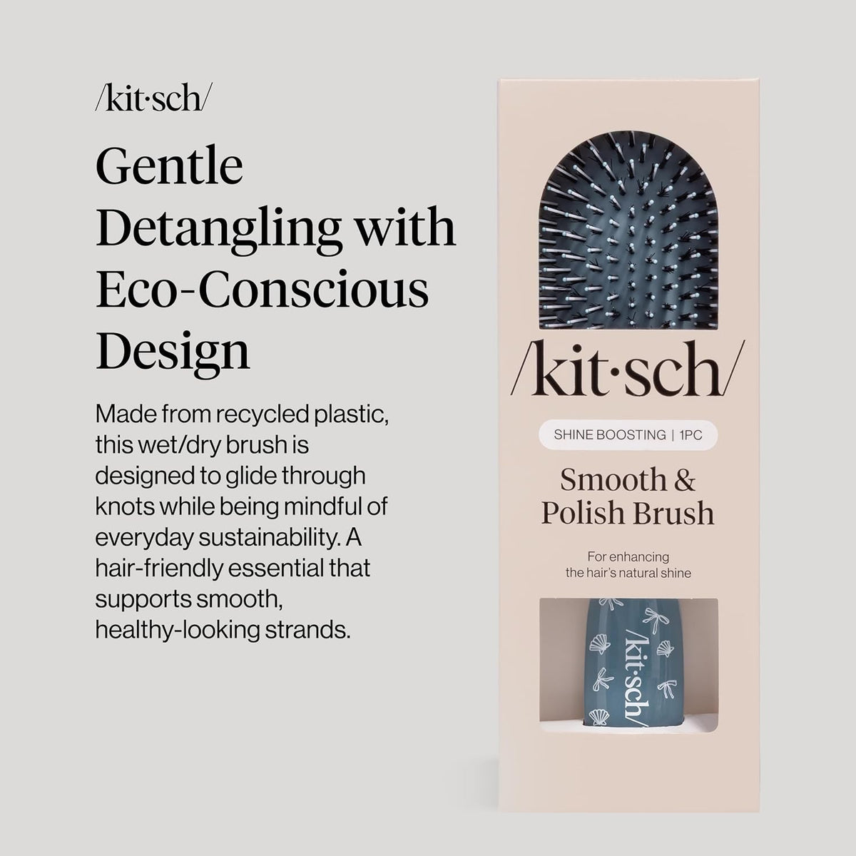 Kitsch Smooth & Polish Hair Brushes For Women and Men - Coastal Blue Print | Hairbrush For Women | Dual Bristle Detangler Brush – Vegan Boar & Nylon Hair Brush w/ Cushioned Pad for Scalp Massage