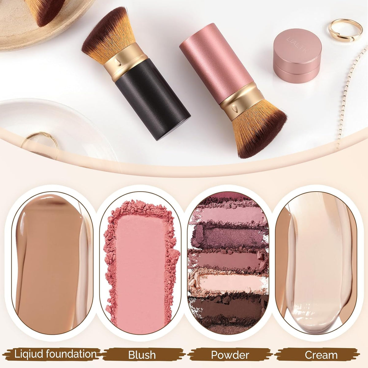 Angled Kabuki Brush with Retractable Desige For Professional makeup | Flawless Application of Foundation,Powder,Blush,Bronzer With Aluminium Body, Non-Toxic Bristles,Cream&liquid cosmetics(Black)
