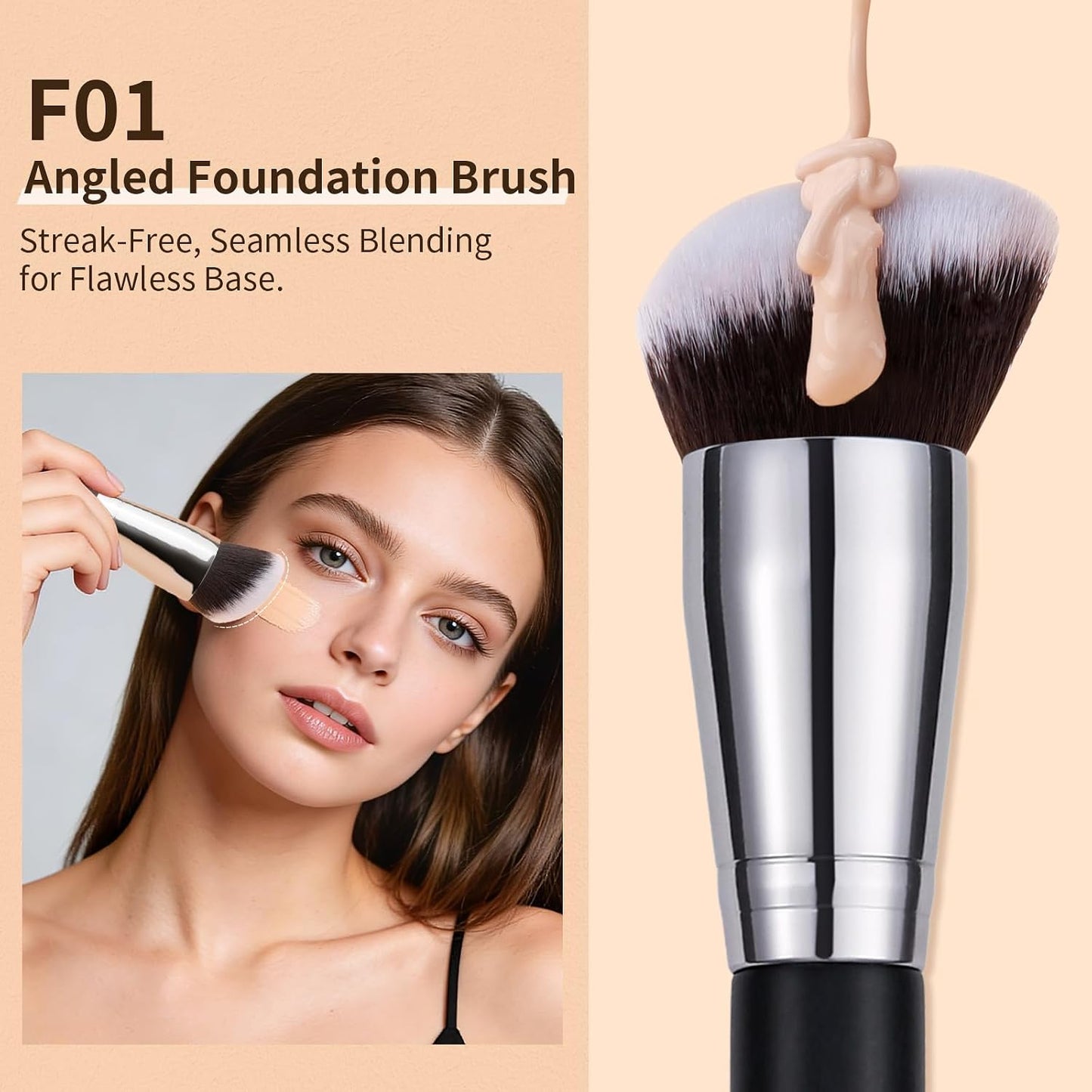 DUcare 3 Pcs Foundation Contour Blush Conceal Brush Set, Angled Synthetic Kabuki Brush for Blending Setting Buffing with Liquid, Cream and Powder Cosmetic(Black)