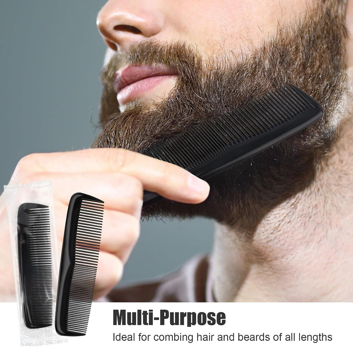 Pocket Combs Bulk for Men 50 Pack, Homeless Supplies Bulk, Individually Wrapped Beard Barber Mini Comb for Travel Hotel Shelter Donation Operation Bulk Christmas Child Item Gifts (Black)