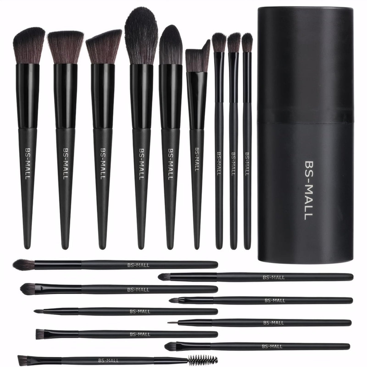 BS-MALL Makeup Brush Set 18 Pcs Professional Foundation Powder Concealers Eyeshadow Blush Synthetic Makeup Brushes with Labeled instruction Black Case Upgraded Version | Professional Foundation Powder Concealers Eyeshadow Blush Synthetic Makeup Brushes