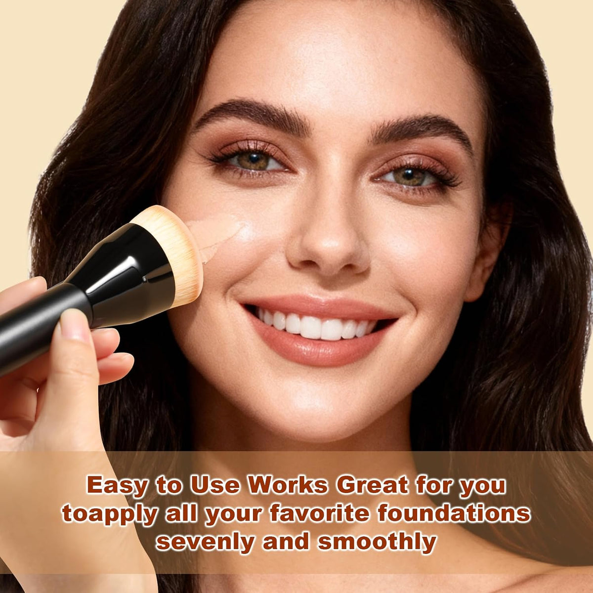 Foundation Brush for Mature Skin, Flat Top Kabuki Makeup Brush for Liquid Foundation, Cream & Powder, Premium Face & Body Buffing Blending Brush for Streak-Free Finish
