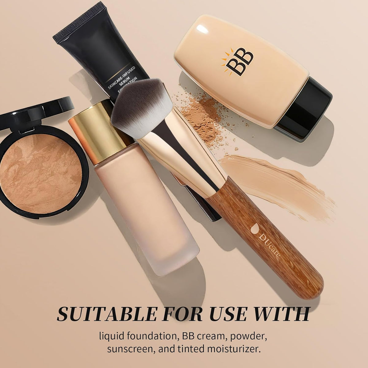 DUcare Pinnacle Foundation Brush, Professional Makeup Brush | For Buffing, Blending & Building Coverage, Made with Soft, Vegan & Cruelty-Free Fibers for Liquid or Cream Foundation