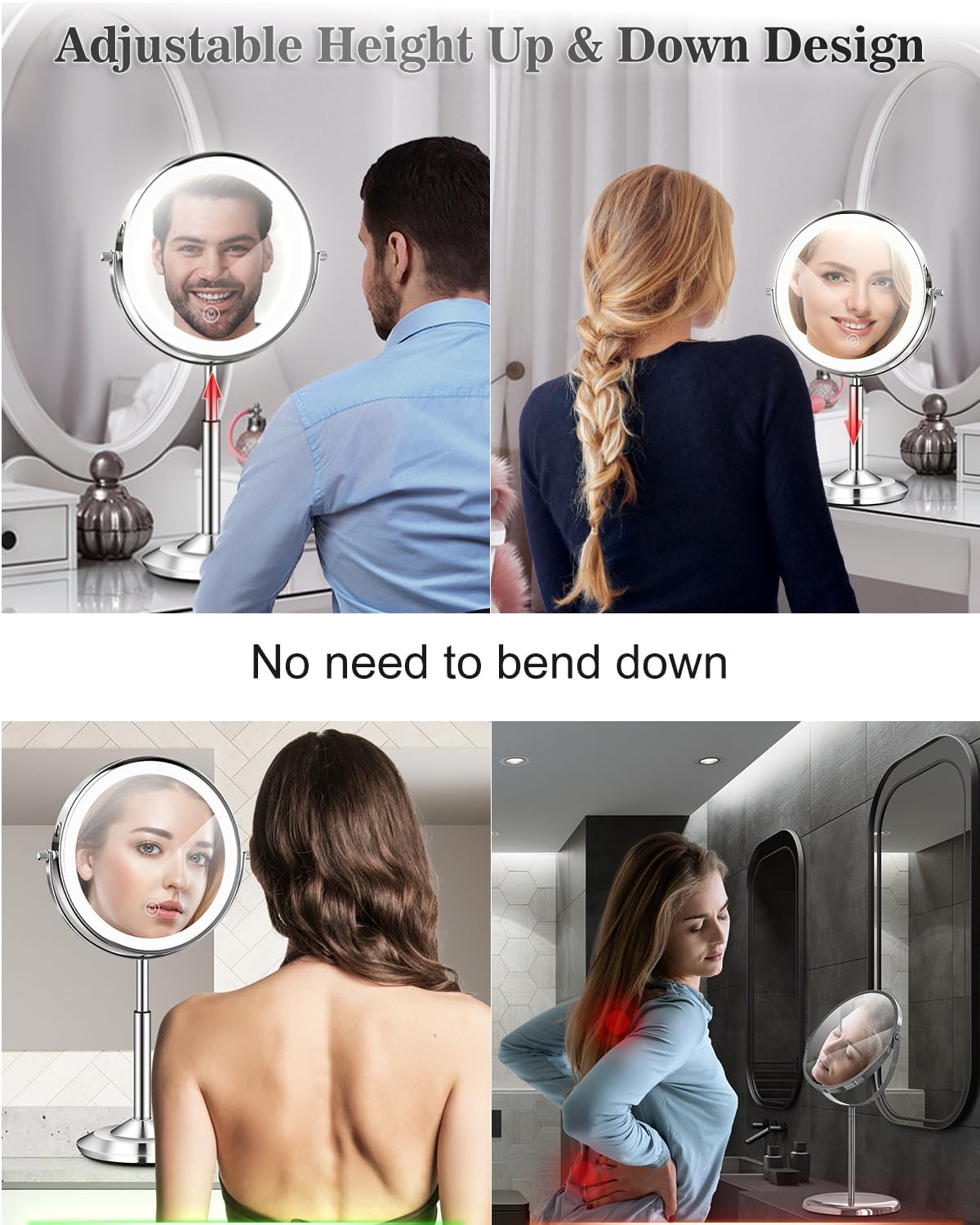 1X/30X 8" Magnifying Makeup Mirror with Lights Height Adjustable for Desk | 3000mAh Rechargeable Lighted Magnifying Mirror Double Sided Vanity Mirrors with 3 LED Lighting Touch Dimmable for Women Gift