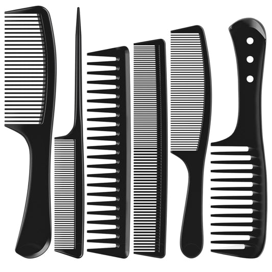 Kolavia 6 PCS Hair Comb Set Black, Durable Wide and Fine Tooth Rat Tail Hair Barber Comb for Women & Man, Professional Combs for Wet Curly Natural Hair Detangling Parting Teasing Styling & Cutting