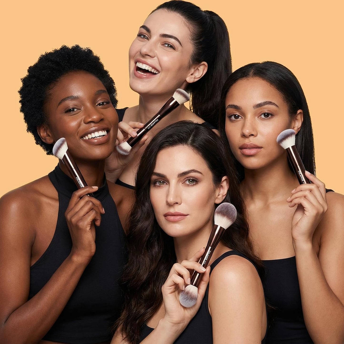 MAANGE 4 PCS Foundation Makeup Brush Set Double-ended Kabuki Contour Brush for Liquid Powder Concealer Cream Cosmetics Blending Blush Face Makeup Tools Kit (Coffee)