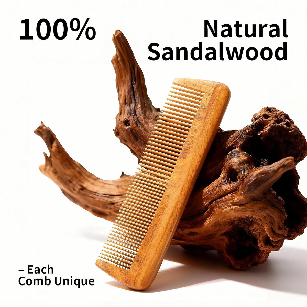 Onedor Handmade 100% Natural Green Sandalwood Wooden Comb for Men Hair, Beard, and Mustache Styling Pocket Comb With Leather Case (Long)