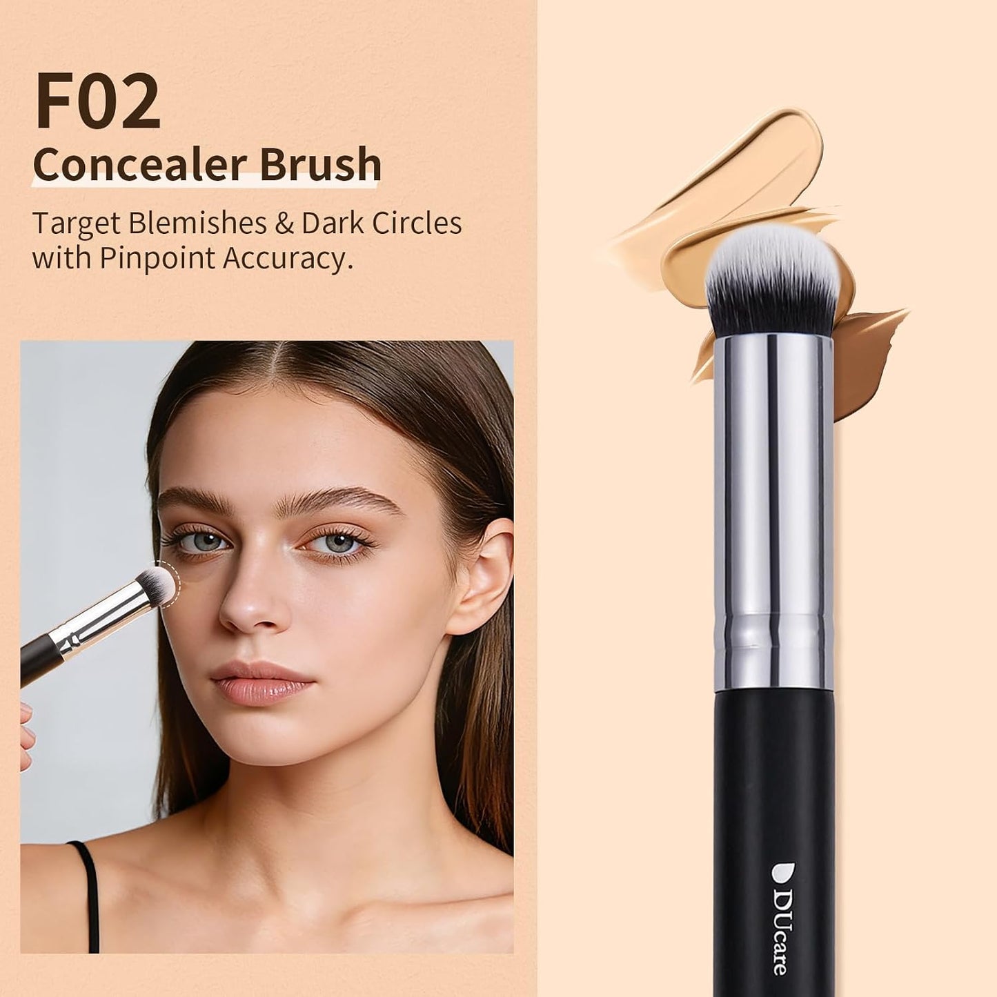 DUcare 3 Pcs Foundation Contour Blush Conceal Brush Set, Angled Synthetic Kabuki Brush for Blending Setting Buffing with Liquid, Cream and Powder Cosmetic(Black)